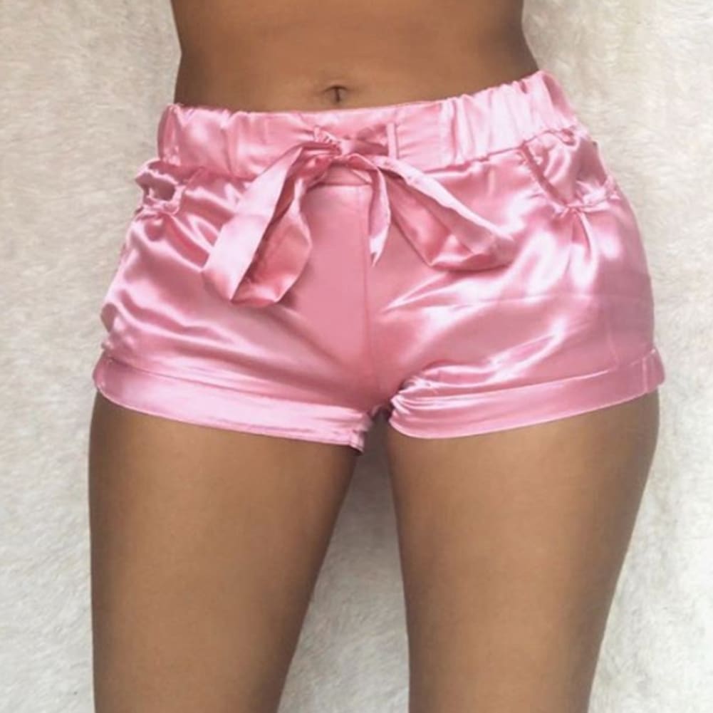 Women Ladies Summer Mini Beach Casual Shorts Hot Sexy High Waist Pocket Satin Shorts New Fashion Casual Solid Soft Shorts