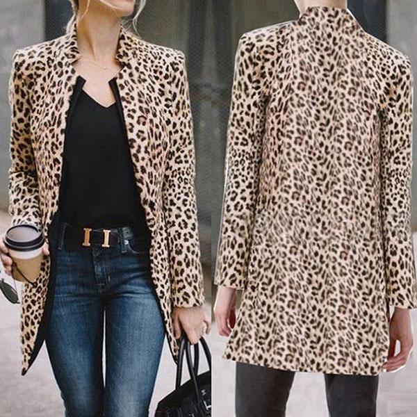 Leopard Printed Long Sleeve Coat - Takalr