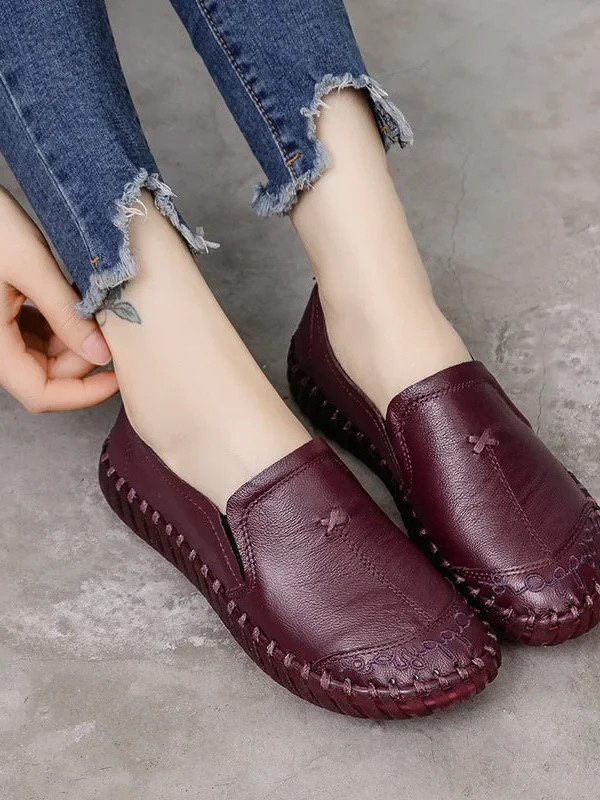 Genuine Leather Casual Women's Comfortable and Versatile Flat Non-slip Soft-soled Shoes