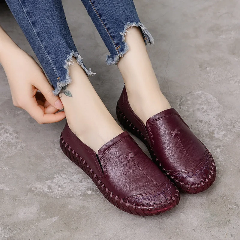 Genuine Leather Casual Women's Comfortable and Versatile Flat Non-slip Soft-soled Shoes