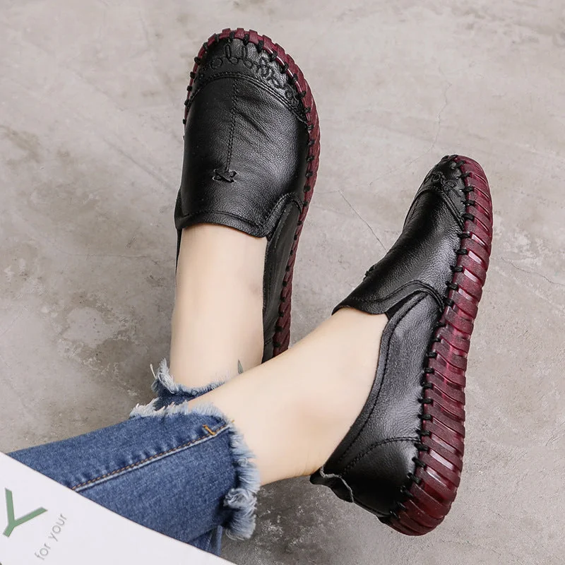 Genuine Leather Casual Women's Comfortable and Versatile Flat Non-slip Soft-soled Shoes - Image 3