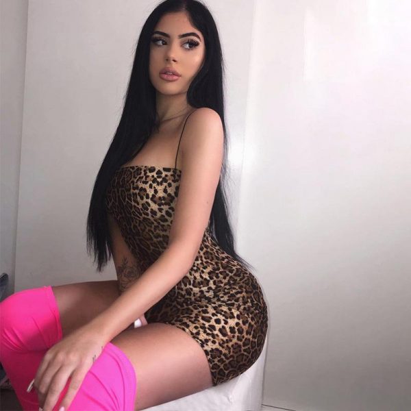 Slim strap leopard print mini dress women spaghetti strap frills designed bodycon dress Sleeveless summer  pary dresses - Takalr