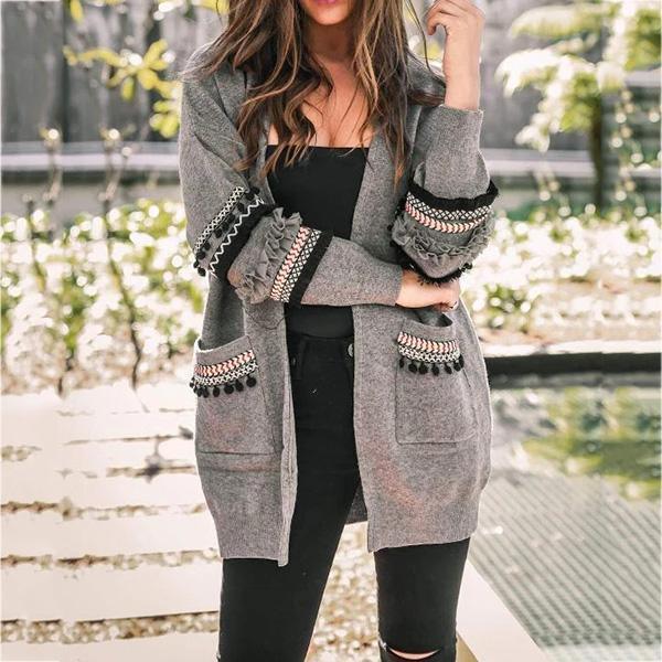 Casual Long Sleeve Boho Knitting Sweater Cardigan - Takalr