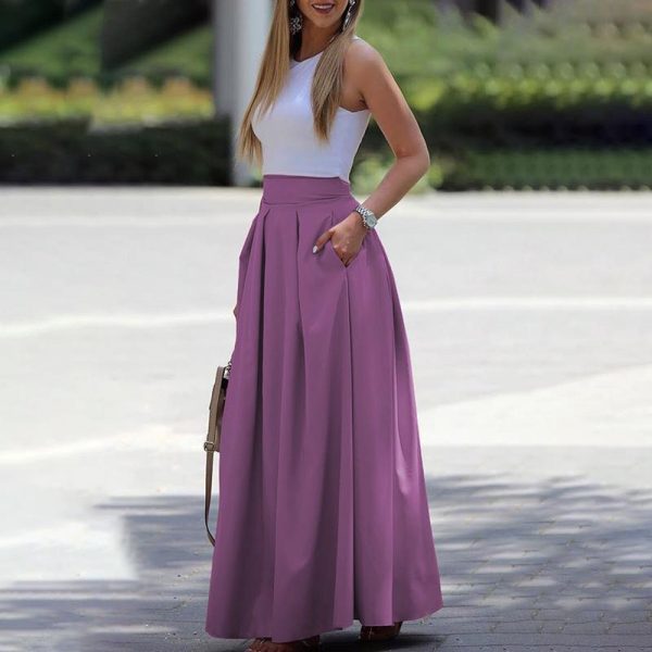 2 Piece set Summer fashion women elegant casual two-piece suit set Female sleeveless Cropped top & pleated maxi skirt sets - Takalr