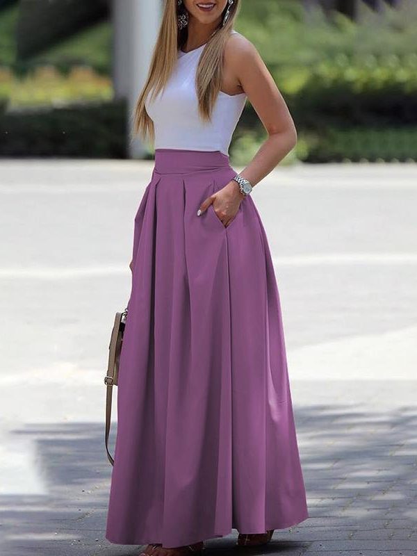 2 Piece set Summer fashion women elegant casual two-piece suit set Female sleeveless Cropped top & pleated maxi skirt sets - Takalr