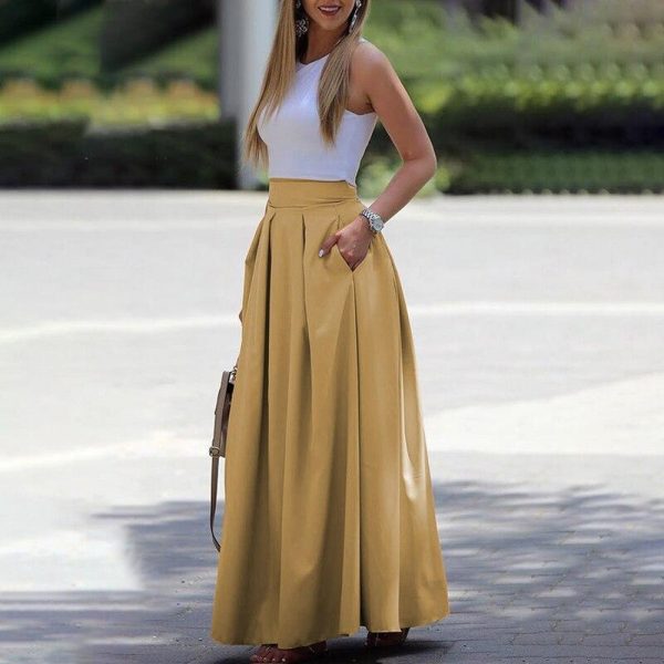 2 Piece set Summer fashion women elegant casual two-piece suit set Female sleeveless Cropped top & pleated maxi skirt sets - Takalr