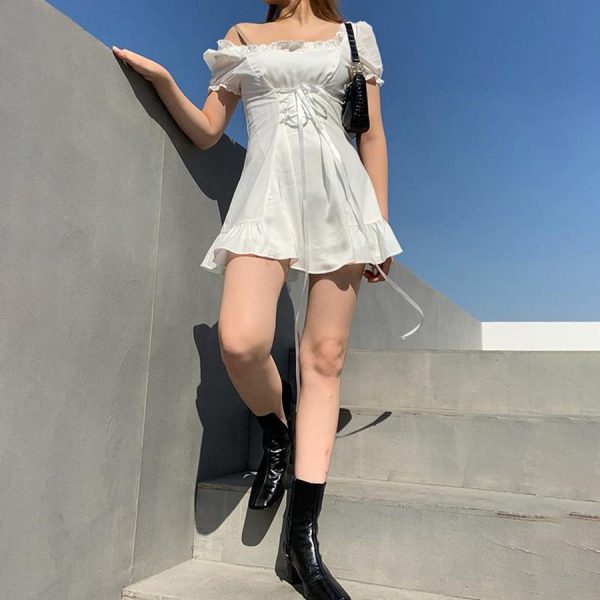 Fashion elegant bow white female mini dress summer party birthday festival cute sexy french romantic silk dress women - Takalr