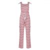 Fashion Women Overalls Casual Jumpsuit Casual  Rompers Womens Pink Striped Embroidery Sleeveless Women Jumpsuit - Takalr