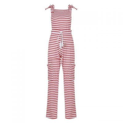 Fashion Women Overalls Casual Jumpsuit Casual  Rompers Womens Pink Striped Embroidery Sleeveless Women Jumpsuit - Takalr