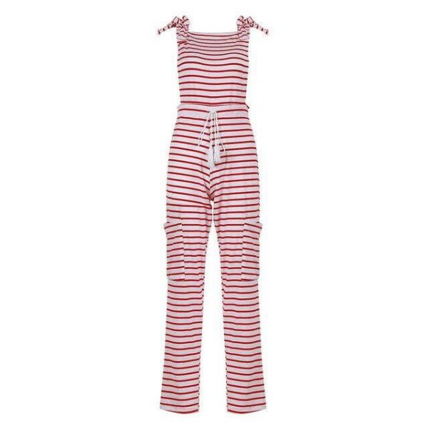 Fashion Women Overalls Casual Jumpsuit Casual  Rompers Womens Pink Striped Embroidery Sleeveless Women Jumpsuit - Takalr