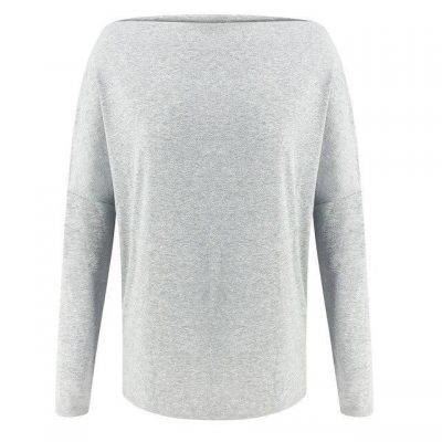 Off Shoulder Sexy Tops Sexy Gray Solid Color Slash Neck Zipper Long Sleeve Women Shirt Casual Tops - Takalr