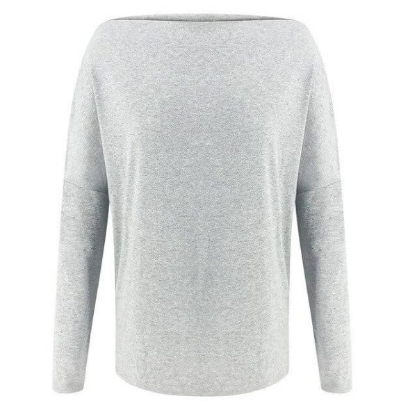 Off Shoulder Sexy Tops Sexy Gray Solid Color Slash Neck Zipper Long Sleeve Women Shirt Casual Tops - Takalr