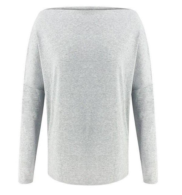 Off Shoulder Sexy Tops Sexy Gray Solid Color Slash Neck Zipper Long Sleeve Women Shirt Casual Tops - Takalr