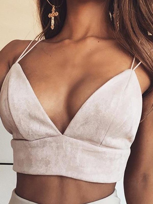 Summer Bralette Crop Top Sexy Pink Strappy Suede Cami Camisole Casual Women Tops - Takalr