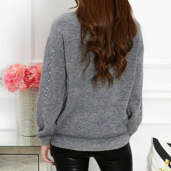 The Best 2019 Autumn Women Half-high Collar Knitted Beading Sweater Loose Jumper Ladies Winter Warm Basic Pullover Tops Online - Takalr