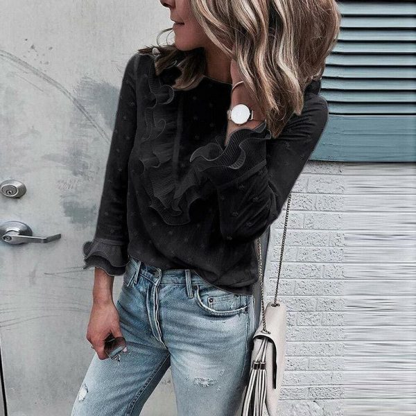 The Best 2019 Blouse Women Fashion Blouses Ruffle Ladies Tops Long Sleeve Shirt Office Lady Tops Elegant Woman Clothes Blusas Femininas Online - Takalr