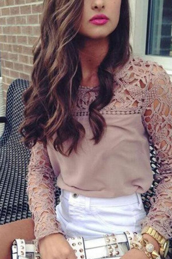 The Best 2019 Elegant Women Ladies Chiffon Lace Shirt arrival Ladies Casual Solid Summer Outdoor Long Sleeve O-Neck Loose Tops New Online - Takalr