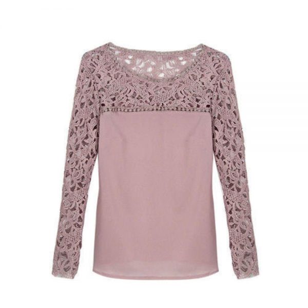 The Best 2019 Elegant Women Ladies Chiffon Lace Shirt arrival Ladies Casual Solid Summer Outdoor Long Sleeve O-Neck Loose Tops New Online - Takalr