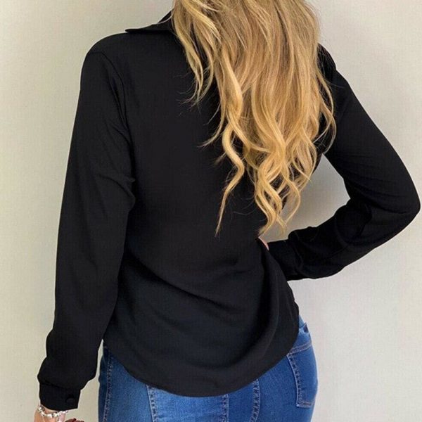 The Best 2019 Fashion Elegant Women Casual Long Sleeve Blouse Loose Tops OL Ladies Office Work Plain Collar Shirt Online - Takalr