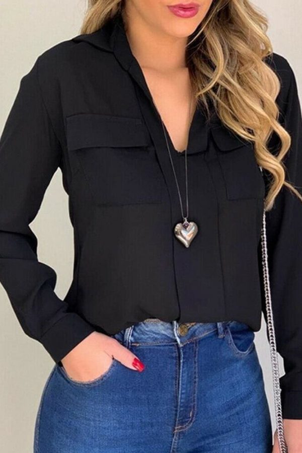 The Best 2019 Fashion Elegant Women Casual Long Sleeve Blouse Loose Tops OL Ladies Office Work Plain Collar Shirt Online - Takalr