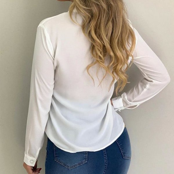 The Best 2019 Fashion Elegant Women Casual Long Sleeve Blouse Loose Tops OL Ladies Office Work Plain Collar Shirt Online - Takalr