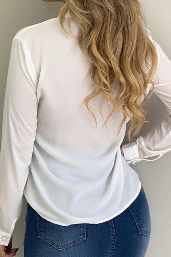 The Best 2019 Fashion Elegant Women Casual Long Sleeve Blouse Loose Tops OL Ladies Office Work Plain Collar Shirt Online - Takalr