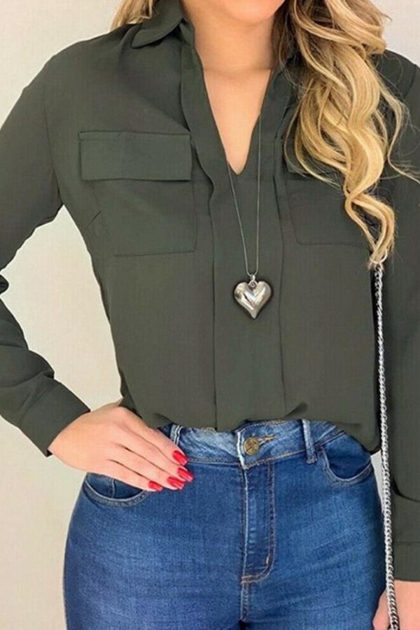 The Best 2019 Fashion Elegant Women Casual Long Sleeve Blouse Loose Tops OL Ladies Office Work Plain Collar Shirt Online - Takalr