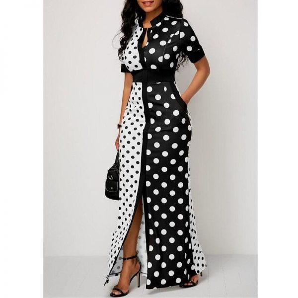 The Best 2019 Fashion Elegant Women Polka Dot Party Evening Summer Beach Dress Sundress Long Maxi Casual Slim Vintage Dress Online - Takalr