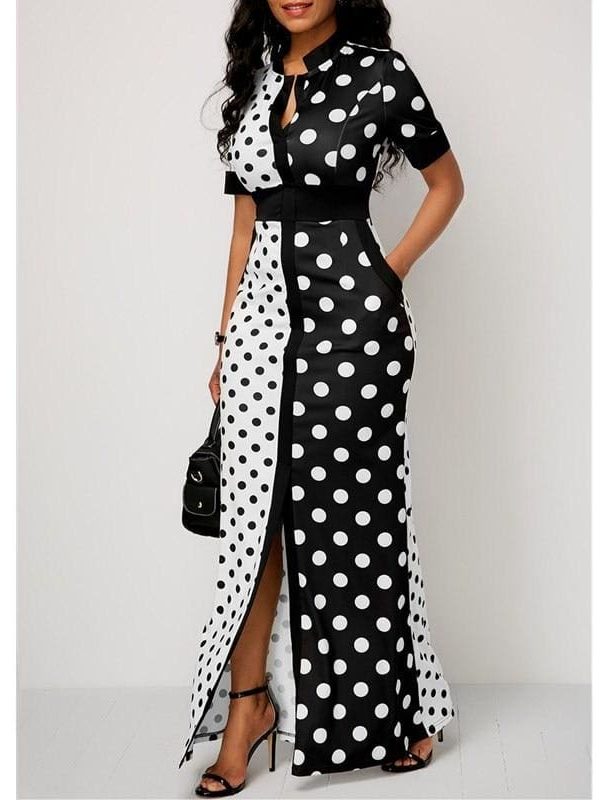 The Best 2019 Fashion Elegant Women Polka Dot Party Evening Summer Beach Dress Sundress Long Maxi Casual Slim Vintage Dress Online - Takalr