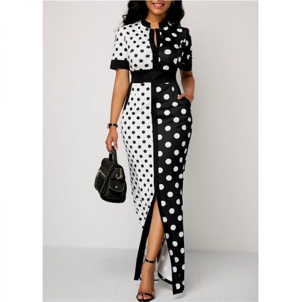 The Best 2019 Fashion Elegant Women Polka Dot Party Evening Summer Beach Dress Sundress Long Maxi Casual Slim Vintage Dress Online - Takalr