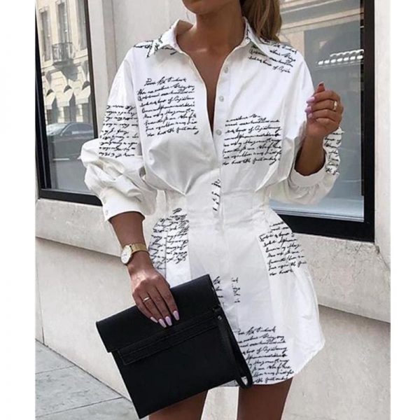 The Best 2019 Fashion Lady A-Line Dress Swing Button Long Sleeve Loose Tunic Loose Baggy Top Autumn Blouse T-Shirt Dress Online - Takalr