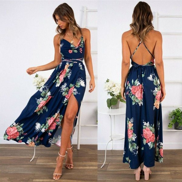 The Best 2019 Fashion New Women Boho Floral Dress Holiday Party Sleeveless Ladies Maxi Summer Beach Dress Sundress Online - Takalr