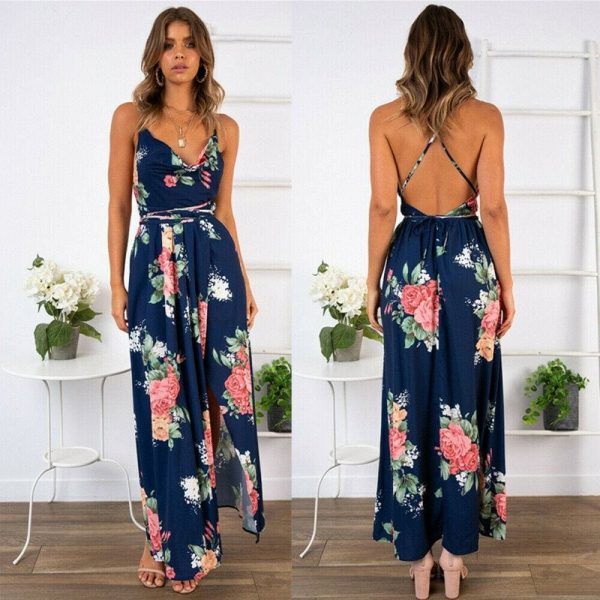 The Best 2019 Fashion New Women Boho Floral Dress Holiday Party Sleeveless Ladies Maxi Summer Beach Dress Sundress Online - Takalr