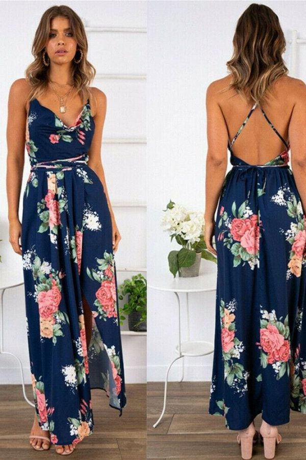 The Best 2019 Fashion New Women Boho Floral Dress Holiday Party Sleeveless Ladies Maxi Summer Beach Dress Sundress Online - Takalr