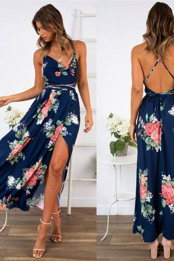 The Best 2019 Fashion New Women Boho Floral Dress Holiday Party Sleeveless Ladies Maxi Summer Beach Dress Sundress Online - Takalr