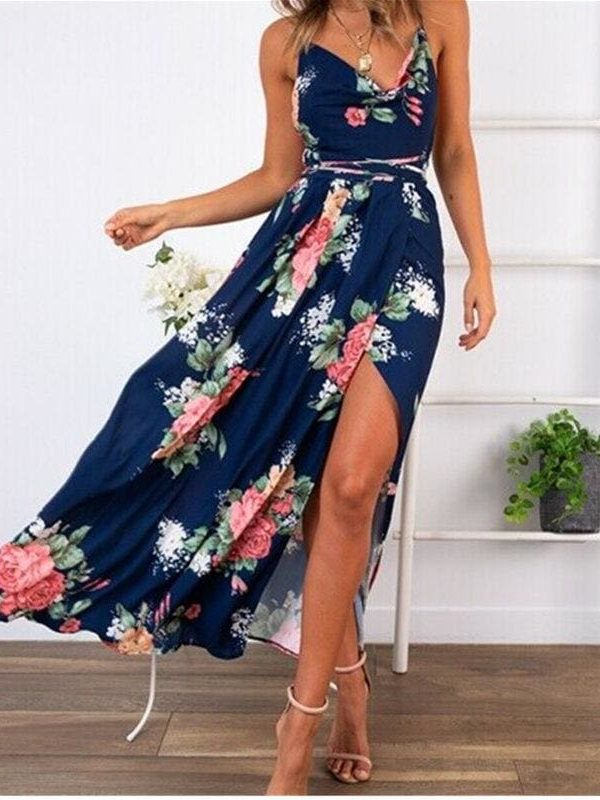 The Best 2019 Fashion New Women Boho Floral Dress Holiday Party Sleeveless Ladies Maxi Summer Beach Dress Sundress Online - Takalr