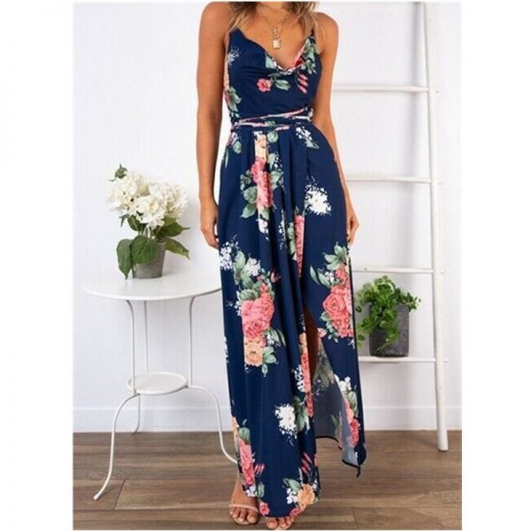 The Best 2019 Fashion New Women Boho Floral Dress Holiday Party Sleeveless Ladies Maxi Summer Beach Dress Sundress Online - Takalr