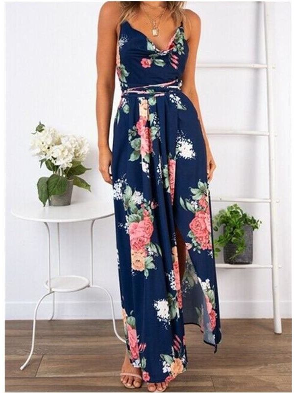 The Best 2019 Fashion New Women Boho Floral Dress Holiday Party Sleeveless Ladies Maxi Summer Beach Dress Sundress Online - Takalr