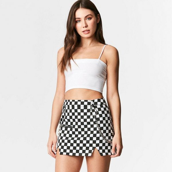 The Best 2019 Fashion Skirt Women Ladies Black And White Plaid Elastic Summer Bodycon Bandage Mini Short Pencil Skirt Online - Takalr