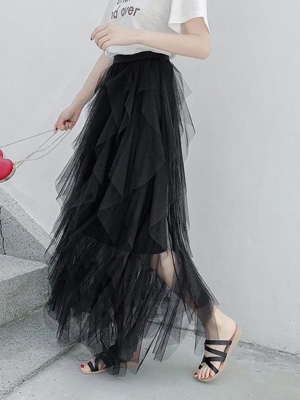 The Best 2019 Fashion Summer Women Boho Lace Tiered High Waist New Beach Long Skirt Sundress Holiday Travel Solid Casual Skirt Online - Takalr