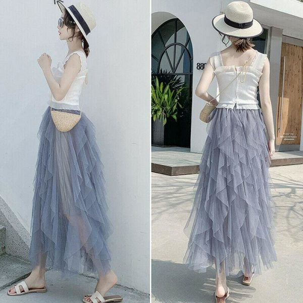 The Best 2019 Fashion Summer Women Boho Lace Tiered High Waist New Beach Long Skirt Sundress Holiday Travel Solid Casual Skirt Online - Takalr