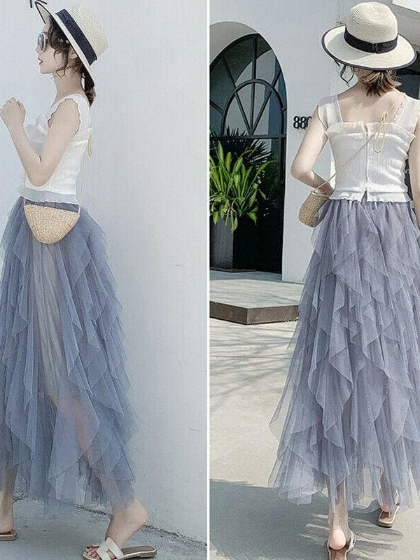 The Best 2019 Fashion Summer Women Boho Lace Tiered High Waist New Beach Long Skirt Sundress Holiday Travel Solid Casual Skirt Online - Takalr