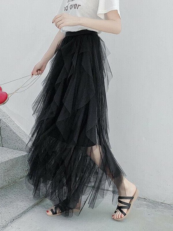 The Best 2019 Fashion Summer Women Boho Lace Tiered High Waist New Beach Long Skirt Sundress Holiday Travel Solid Casual Skirt Online - Takalr