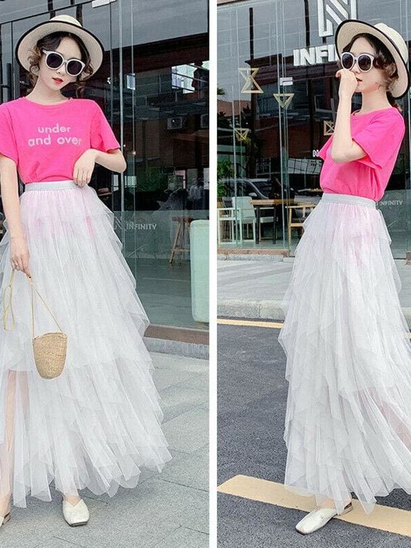 The Best 2019 Fashion Summer Women Boho Lace Tiered High Waist New Beach Long Skirt Sundress Holiday Travel Solid Casual Skirt Online - Takalr