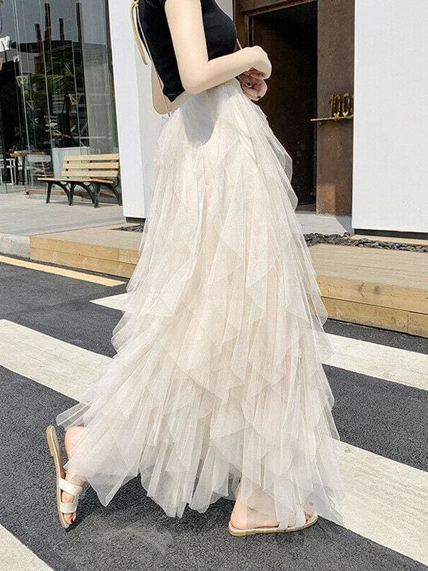 The Best 2019 Fashion Summer Women Boho Lace Tiered High Waist New Beach Long Skirt Sundress Holiday Travel Solid Casual Skirt Online - Takalr