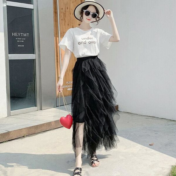 The Best 2019 Fashion Summer Women Boho Lace Tiered High Waist New Beach Long Skirt Sundress Holiday Travel Solid Casual Skirt Online - Takalr