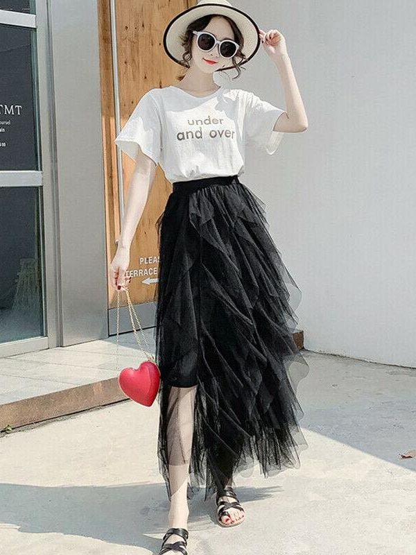 The Best 2019 Fashion Summer Women Boho Lace Tiered High Waist New Beach Long Skirt Sundress Holiday Travel Solid Casual Skirt Online - Takalr