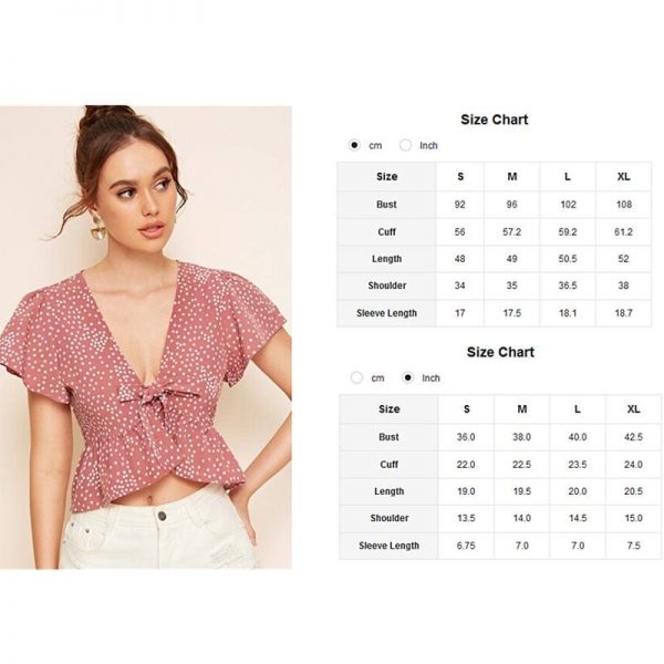 The Best 2019 Fashion Summer Women Ruffle Polka Dot Tops Ladies Casual Hem Tie Front Top Bow V Neck Blouse Tops Shirt Online - Takalr