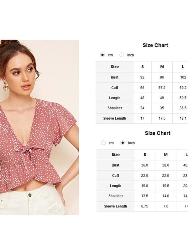 The Best 2019 Fashion Summer Women Ruffle Polka Dot Tops Ladies Casual Hem Tie Front Top Bow V Neck Blouse Tops Shirt Online - Takalr