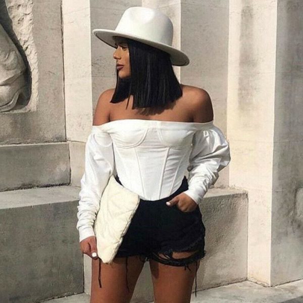 The Best 2019 Fashion Trend Women Cropped Tops Casual Long Sleeve Slash Neck Off Shoulder T shirts Party HOT Skinny Pre-fall New Tees Online - Takalr